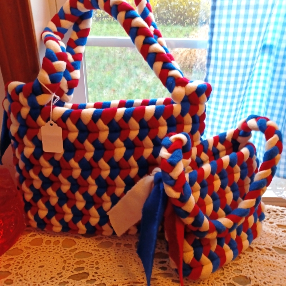 Set of Handmade Red White Blue Handbags